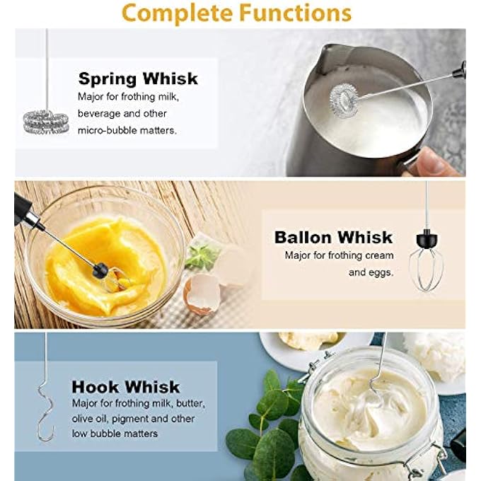 ACHAS Mini Milk Frother 3 Speeds Electric Handheld Foam Maker Usb Rechargeable Blender Egg Beater Drink Mixer With 2 Spring Whisk Heads  16 Coffee Art Stencils For Coffee Latte Cappuccino Hot Chocolate - Image 5