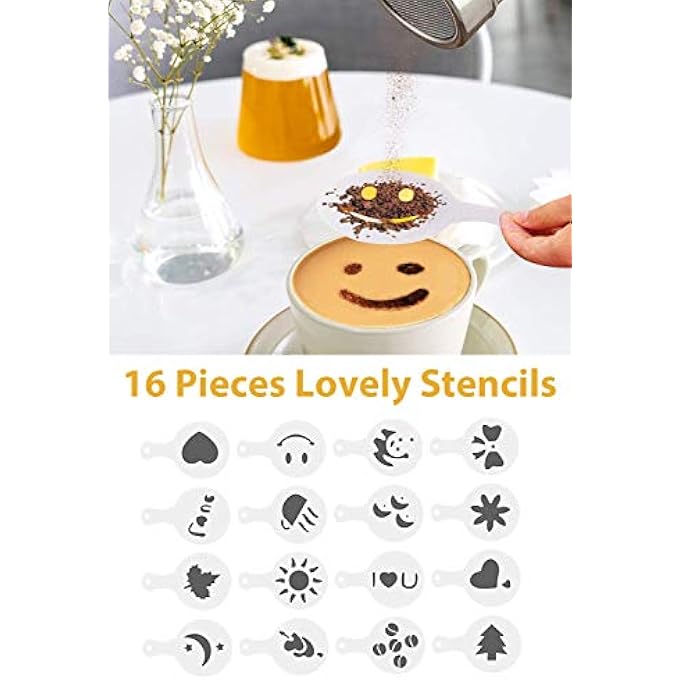 ACHAS Mini Milk Frother 3 Speeds Electric Handheld Foam Maker Usb Rechargeable Blender Egg Beater Drink Mixer With 2 Spring Whisk Heads  16 Coffee Art Stencils For Coffee Latte Cappuccino Hot Chocolate - Image 4