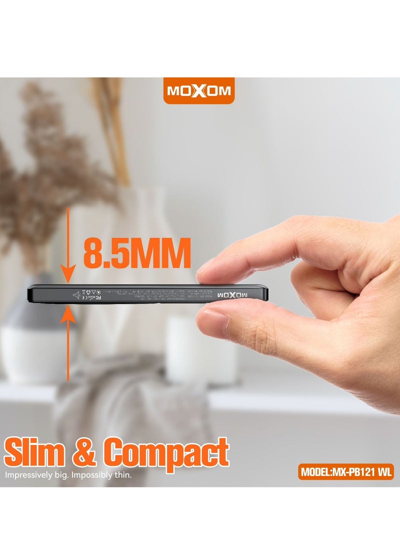 MOXOM MX-PB121 5000mAh Slim and Compact Design Power Bank - PD20W, QC18W, 15W Magnetic Charging for Fast Charging  - Image 3