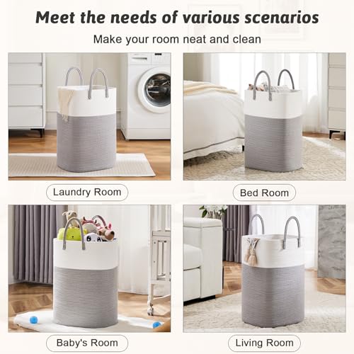 Artfeel Laundry Basket,Woven Cotton Rope Laundry Hamper,Versatile Storage for Dirty Clothes,Baby Toys,and Blankets in Bathroom, Nursery,and Living Room (Grey, 60L) - Image 5