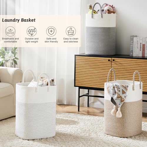 Artfeel Laundry Basket,Woven Cotton Rope Laundry Hamper,Versatile Storage for Dirty Clothes,Baby Toys,and Blankets in Bathroom, Nursery,and Living Room (Grey, 60L) - Image 4