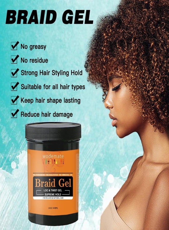wodemate Braiding Gel | Shining Hair Jam & Edge Control |Extreme Hold, No Flaking & Long Lasting | Loc Gel for Retwist, Box Braids & Cornrows | 16 oz - Image 3