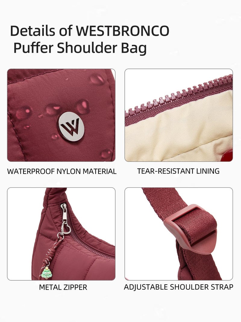 WESTBRONCO Small Puffer Crescent Shoulder Bag for Women, Nylon Quilted Shoulder Purses, Puffy Handbags with Adjustable Strap - Image 5