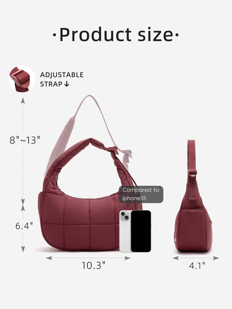 WESTBRONCO Small Puffer Crescent Shoulder Bag for Women, Nylon Quilted Shoulder Purses, Puffy Handbags with Adjustable Strap - Image 3