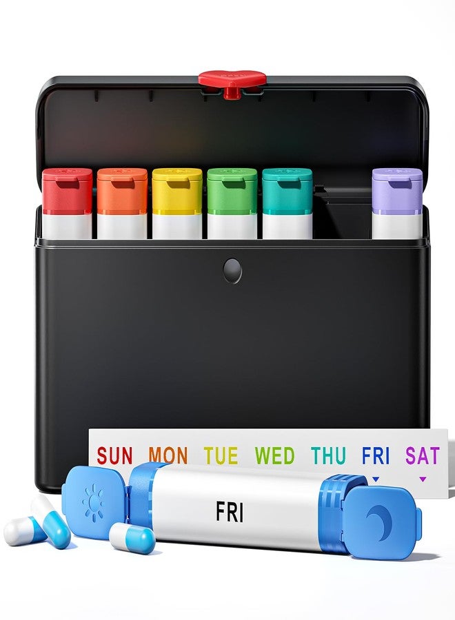 Odaro Weekly Pill Organizer 2 Times a Day, Large Pill Box 7 Day, Daily Twice Am Pm Medicine Organizer, Travel Contaniner for Medicine, Vitamin and Supplement, Black - Image 1