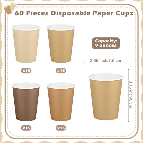 URATOT 60 Pieces 9 Ounce Brown Paper Cups Gradient Color Disposable Coffee Cups Party Cups Beverage Drinking Cups for Party DIY and Holiday Party Supplies - Image 3
