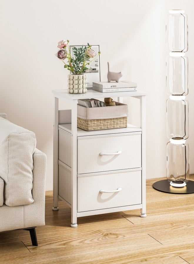 Harlan Nightstand with 2 Fabric Drawers, Simple Bedside Table, Space-Saving End Coffee Table, Side Table with Storage for Bedroom, Living Room, White - Image 1