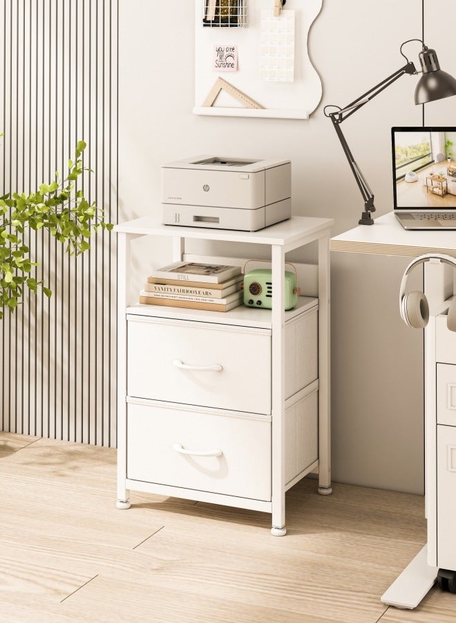 Harlan Nightstand with 2 Fabric Drawers, Simple Bedside Table, Space-Saving End Coffee Table, Side Table with Storage for Bedroom, Living Room, White - Image 2