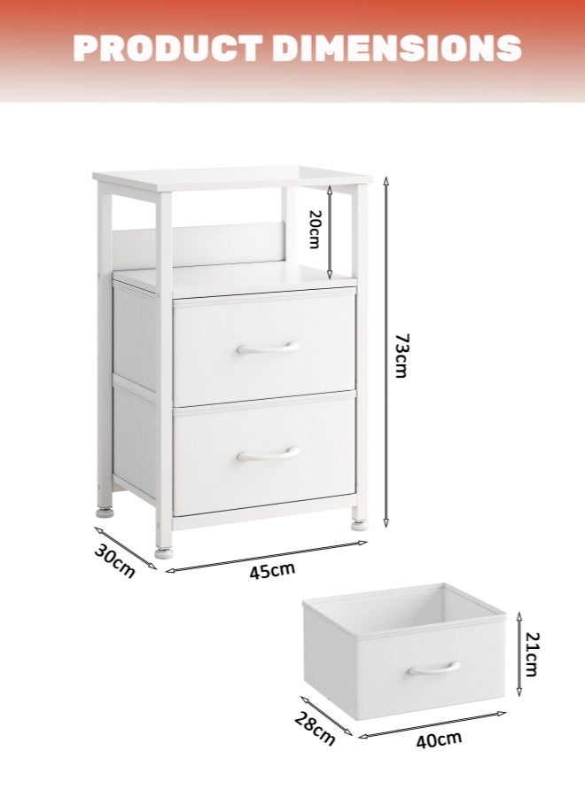 Harlan Nightstand with 2 Fabric Drawers, Simple Bedside Table, Space-Saving End Coffee Table, Side Table with Storage for Bedroom, Living Room, White - Image 5