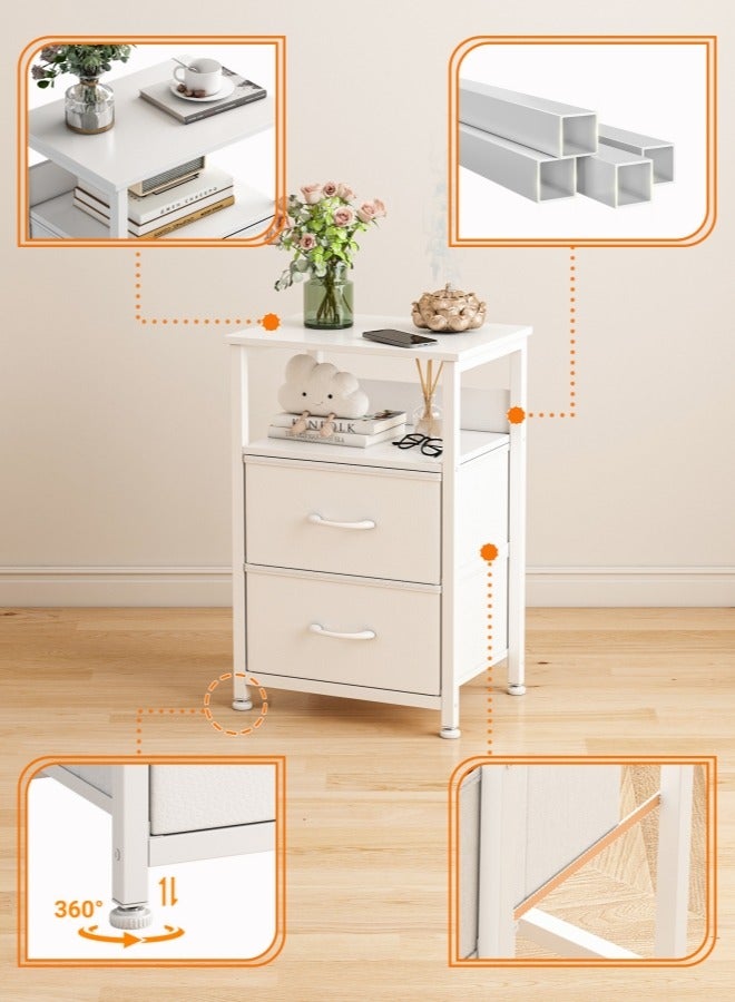 Harlan Nightstand with 2 Fabric Drawers, Simple Bedside Table, Space-Saving End Coffee Table, Side Table with Storage for Bedroom, Living Room, White - Image 4