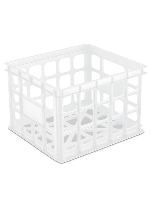 Sterilite Storage Crate Stackable Plastic Bin Open Basket with Handles Organize Home Garage Office School White 6Pack