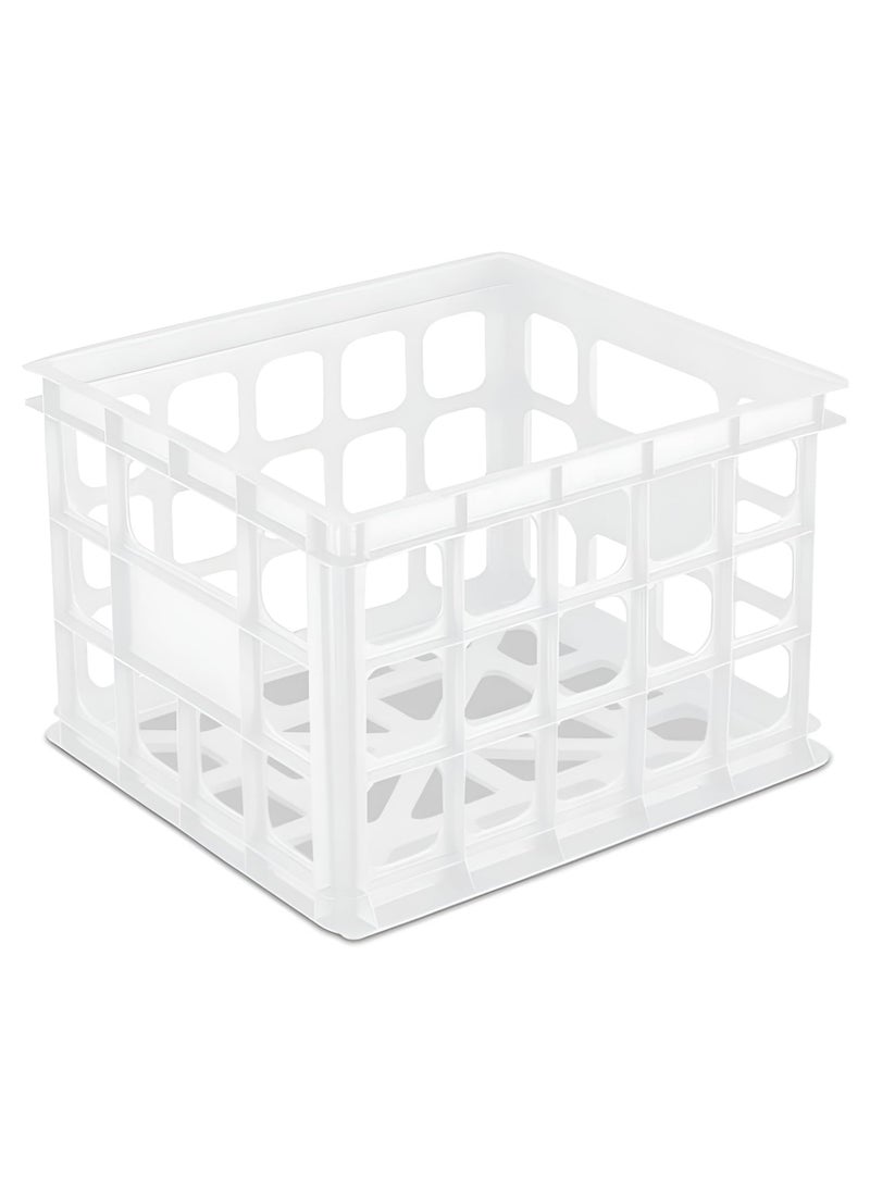Sterilite Sterilite Storage Crate Stackable Plastic Bin Open Basket with Handles Organize Home Garage Office School White 6Pack 