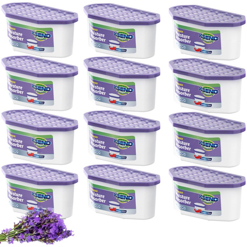 Ksend Moisture Absorbers, 12 Pack, Compact Dehumidifier for Closet, Efficient Humidity Absorber Boxes, Moisture Absorber for Closet, Odor Eliminator with Lavender Fragrance, Purple, 6.4oz, 300ml - Image 5