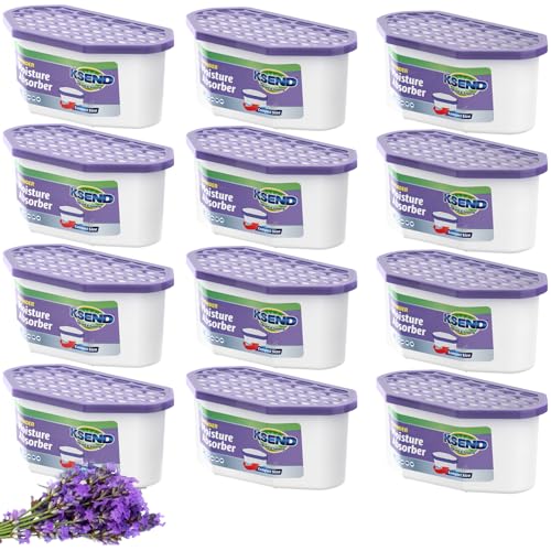 Ksend Moisture Absorbers, 12 Pack, Compact Dehumidifier for Closet, Efficient Humidity Absorber Boxes, Moisture Absorber for Closet, Odor Eliminator with Lavender Fragrance, Purple, 6.4oz, 300ml - Image 1