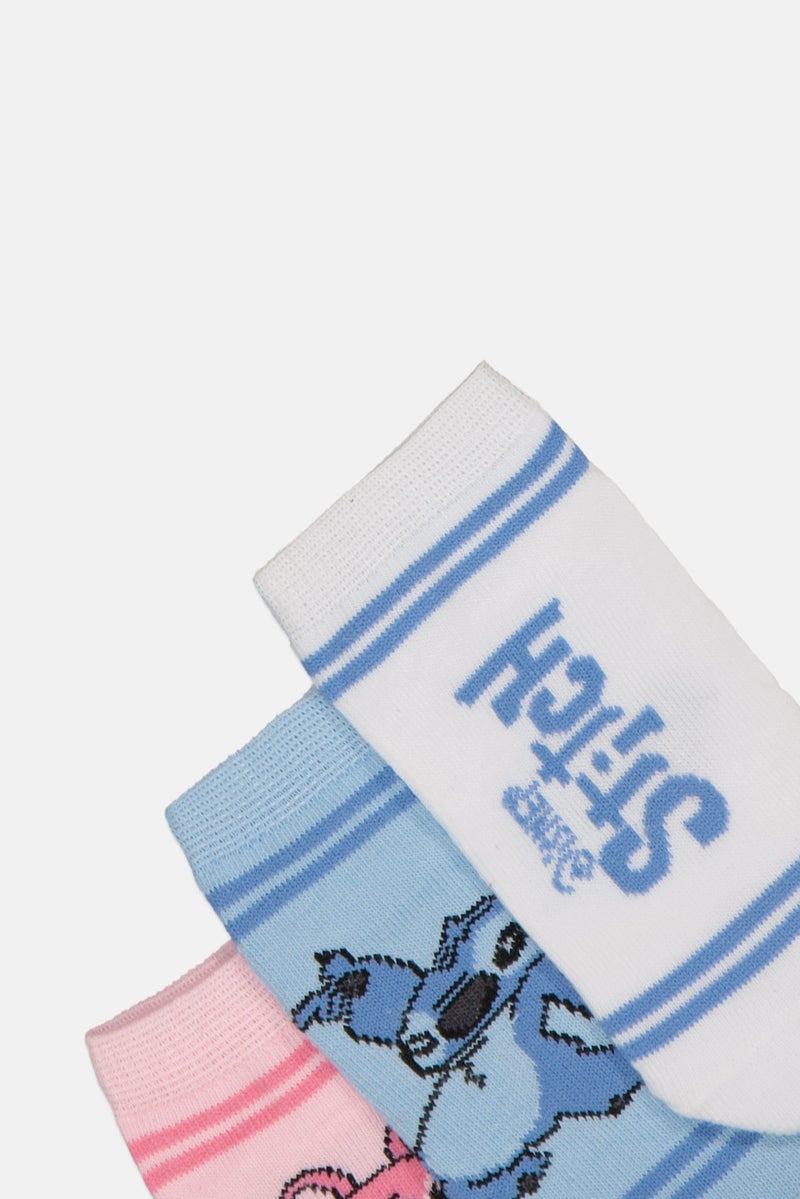 Disney Kids Girl 3 Pairs Disney Stitch Ankle Socks, Multicolor - Image 3