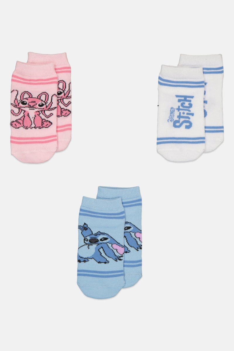 Disney Kids Girl 3 Pairs Disney Stitch Ankle Socks, Multicolor - Image 4