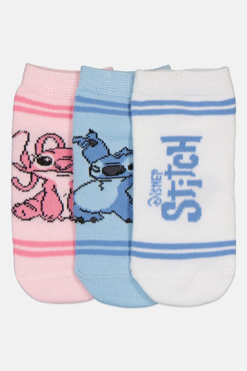 Disney Kids Girl 3 Pairs Disney Stitch Ankle Socks, Multicolor - Image 1