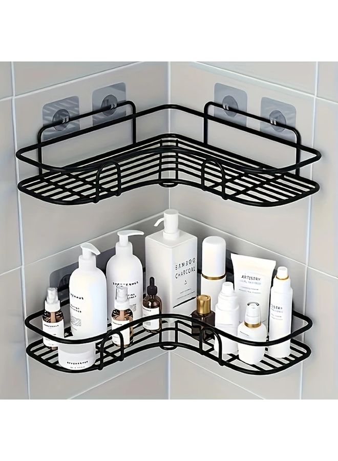 Black Modern Rust Resistant Stainless Steel Corner Shower Shelf Wall Mounted Bathroom Organizer For Shampoo Conditioner And Cosmetics Space Saving Design With Multiple Compartments Keep Bathroom Tidy Black Shelf 1 Pcs - Image 2