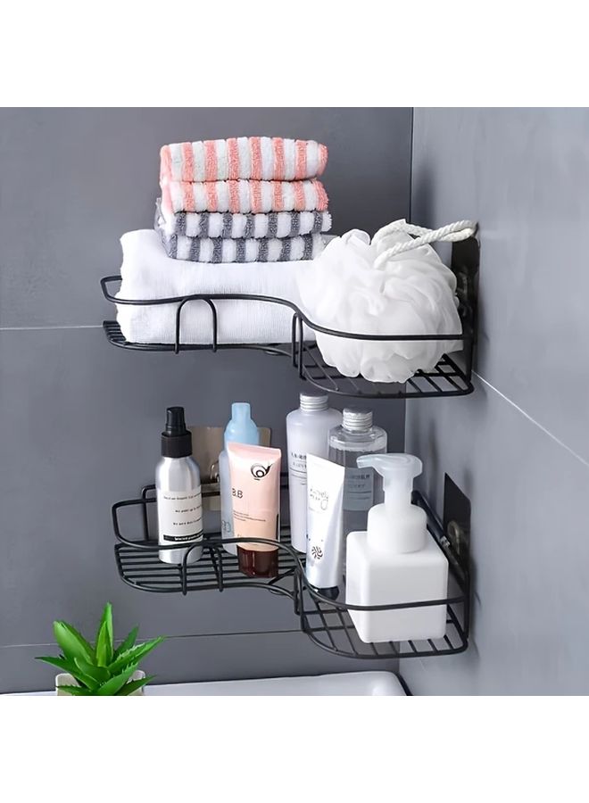 Black Modern Rust Resistant Stainless Steel Corner Shower Shelf Wall Mounted Bathroom Organizer For Shampoo Conditioner And Cosmetics Space Saving Design With Multiple Compartments Keep Bathroom Tidy Black Shelf 1 Pcs - Image 5