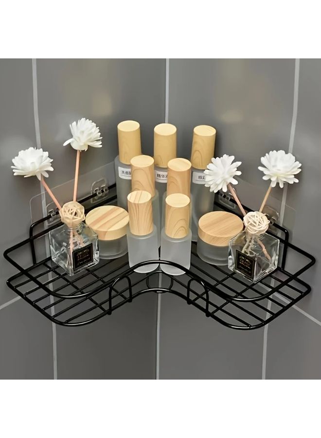Black Modern Rust Resistant Stainless Steel Corner Shower Shelf Wall Mounted Bathroom Organizer For Shampoo Conditioner And Cosmetics Space Saving Design With Multiple Compartments Keep Bathroom Tidy Black Shelf 1 Pcs - Image 1