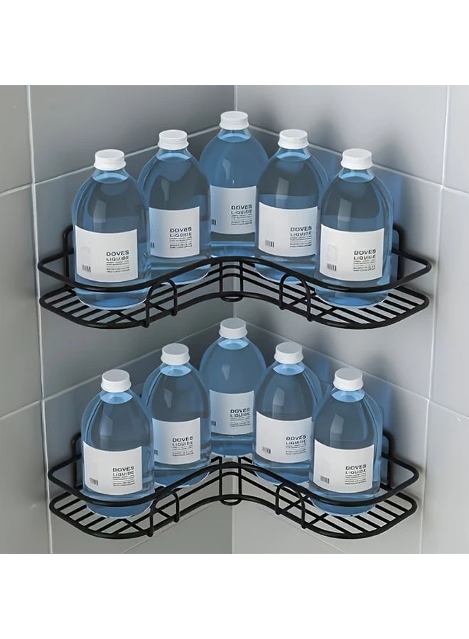 Black Modern Rust Resistant Stainless Steel Corner Shower Shelf Wall Mounted Bathroom Organizer For Shampoo Conditioner And Cosmetics Space Saving Design With Multiple Compartments Keep Bathroom Tidy Black Shelf 1 Pcs - Image 4