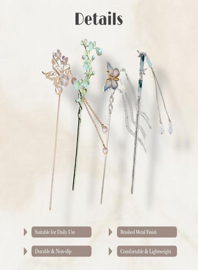 ADORNISH Hair Stick for Bun, 4 Pieces, 7 Inch, Metal Alloy, Crescent Star Charm Design, Updo Accessories for Women - Image 3