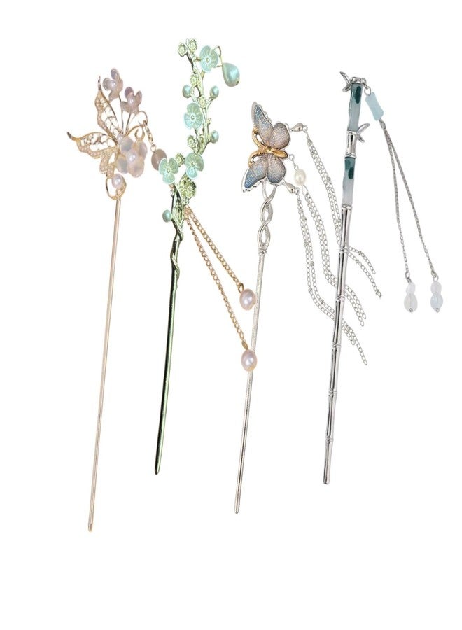 ADORNISH Hair Stick for Bun, 4 Pieces, 7 Inch, Metal Alloy, Crescent Star Charm Design, Updo Accessories for Women - Image 1