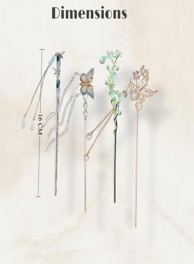 ADORNISH Hair Stick for Bun, 4 Pieces, 7 Inch, Metal Alloy, Crescent Star Charm Design, Updo Accessories for Women - Image 2