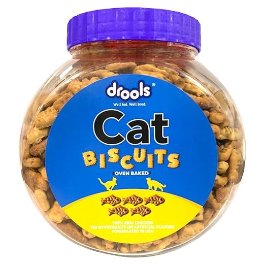 Drools Adult Cat Treat Biscuits 400g Jar | Real Chicken Flavour | Encourages Activity | Supports Oral Health | Training & Discipline - Image 1