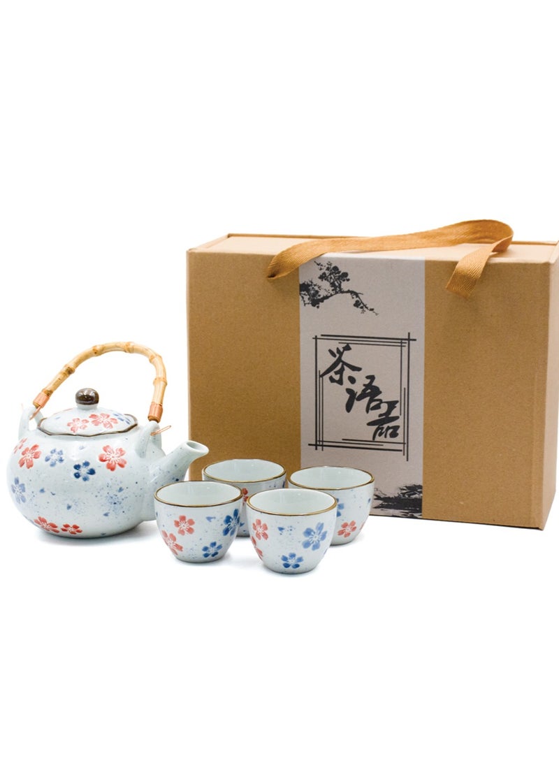 BERAM Porcelain 5 Pieces Tea Set Japanese Inspired Teapots and Cups Wooden Coasters Scratch Resistant Decorative Tea Set with Gift Packaging Multicolor Premium Serveware Home Decor - Image 1