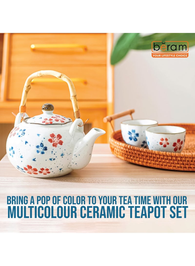 BERAM Porcelain 5 Pieces Tea Set Japanese Inspired Teapots and Cups Wooden Coasters Scratch Resistant Decorative Tea Set with Gift Packaging Multicolor Premium Serveware Home Decor - Image 3