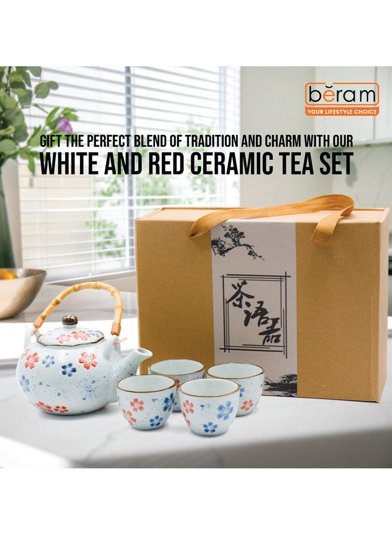 BERAM Porcelain 5 Pieces Tea Set Japanese Inspired Teapots and Cups Wooden Coasters Scratch Resistant Decorative Tea Set with Gift Packaging Multicolor Premium Serveware Home Decor - Image 4