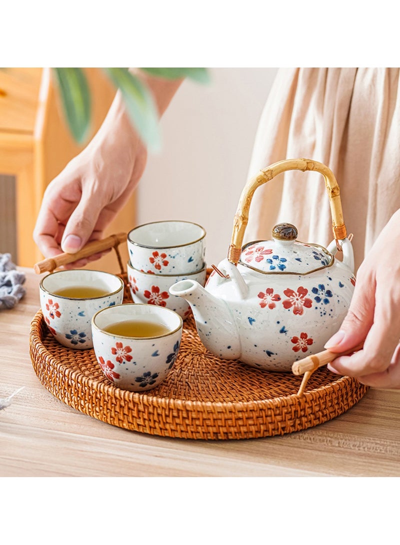 BERAM Porcelain 5 Pieces Tea Set Japanese Inspired Teapots and Cups Wooden Coasters Scratch Resistant Decorative Tea Set with Gift Packaging Multicolor Premium Serveware Home Decor - Image 5