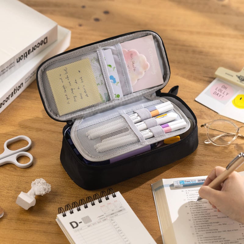 CICIMELON Durable Pen Pencil Case for School Supplies, High Capacity Pencil Bag Pouch Organizer for Teen Girls Boys Adults, Black - Image 5