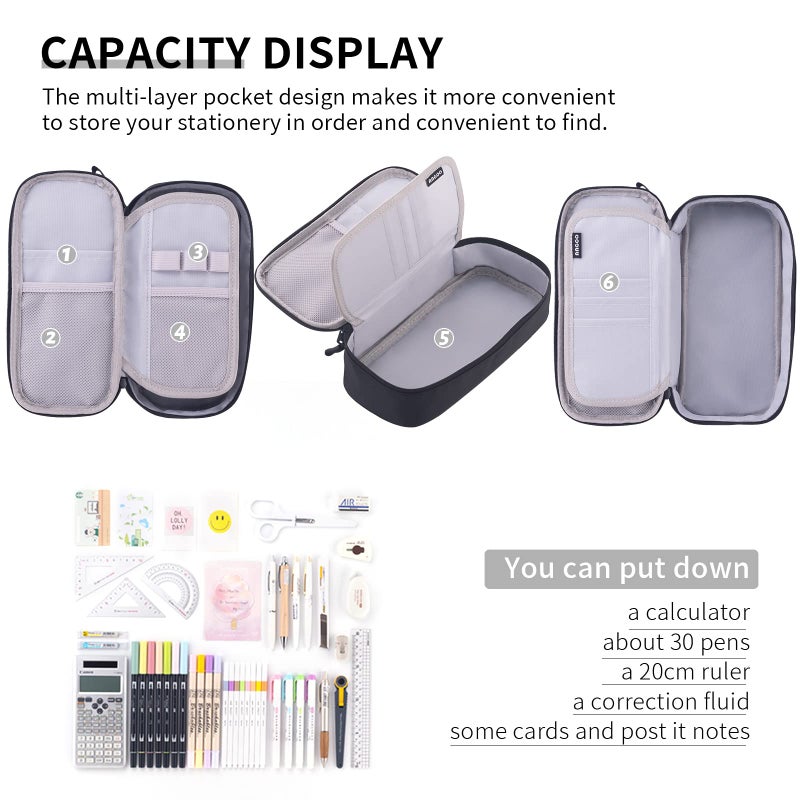 CICIMELON Durable Pen Pencil Case for School Supplies, High Capacity Pencil Bag Pouch Organizer for Teen Girls Boys Adults, Black - Image 3