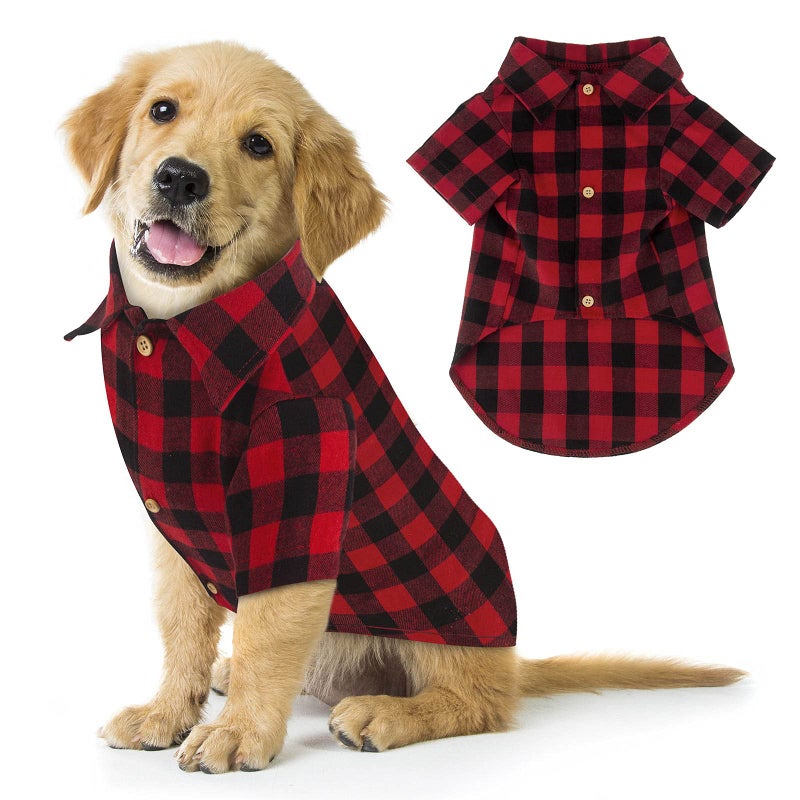 Jamktepat Plaid Dog Shirt Red Buffalo Dog Outfit Soft Casual Pet Clothes for Small Medium Large Dogs Puppy Cats Halloween Thanksgiving Christmas Costumes(S) - Image 1