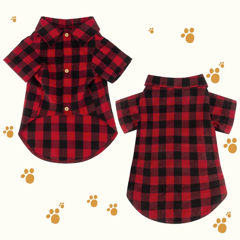 Jamktepat Plaid Dog Shirt Red Buffalo Dog Outfit Soft Casual Pet Clothes for Small Medium Large Dogs Puppy Cats Halloween Thanksgiving Christmas Costumes(S) - Image 2