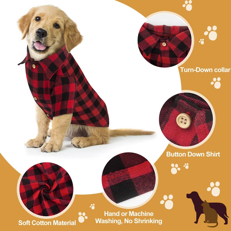 Jamktepat Plaid Dog Shirt Red Buffalo Dog Outfit Soft Casual Pet Clothes for Small Medium Large Dogs Puppy Cats Halloween Thanksgiving Christmas Costumes(S) - Image 4