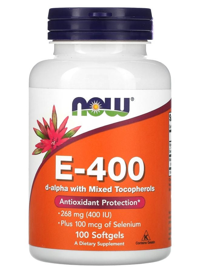 now E-400 D-ألفا مع توكوفيرولات مختلطة 268 ملغ (400 وحدة دولية) 100 كبسولة لينة