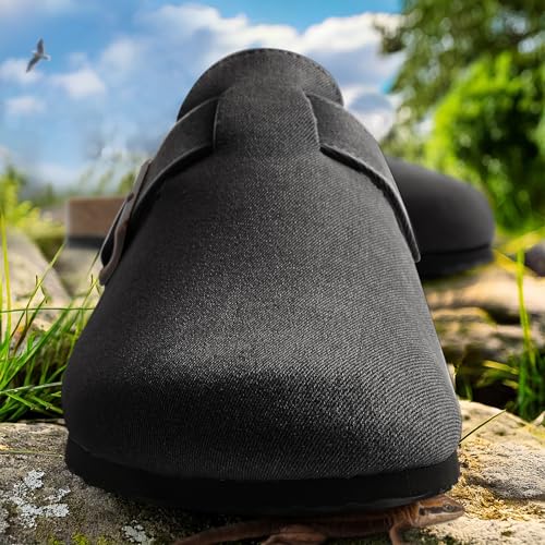 KEMISANT Men Clogs-Comfortable Suede Mules Slippers Sandals Nurse Potato Shoes Unisex-Cushioned Cork-Footbed(Black-12 Women/10 Men) - Image 4