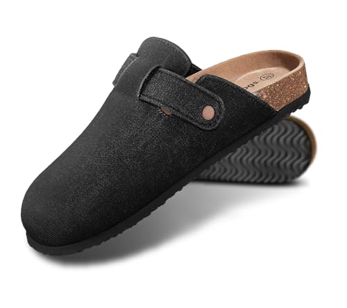 KEMISANT Men Clogs-Comfortable Suede Mules Slippers Sandals Nurse Potato Shoes Unisex-Cushioned Cork-Footbed(Black-12 Women/10 Men) - Image 1