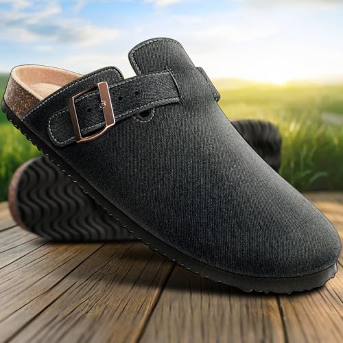 KEMISANT Men Clogs-Comfortable Suede Mules Slippers Sandals Nurse Potato Shoes Unisex-Cushioned Cork-Footbed(Black-12 Women/10 Men) - Image 3