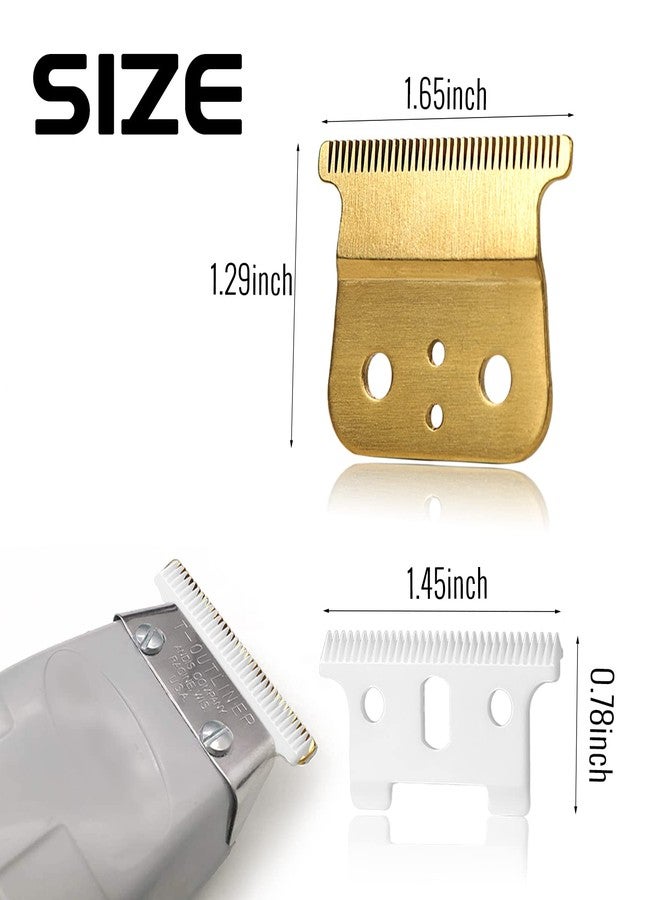 CR8GR8 2 Pcak Professional Barber-Grade T-Blade Replacement Compatible with Andis T-Outliner，Barber-Approved T Clipper&Trimmer Blades#04710/04521，Precision Sharp，Zero-Gap Fit (Ceramic T,Gold/Sliver+4 Guards) - Image 2