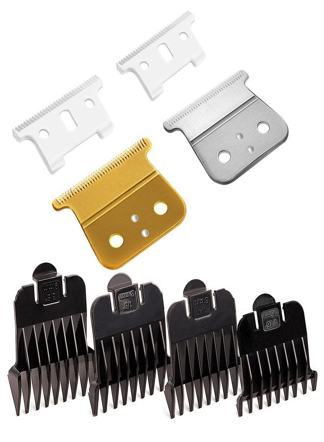 CR8GR8 2 Pcak Professional Barber-Grade T-Blade Replacement Compatible with Andis T-Outliner，Barber-Approved T Clipper&Trimmer Blades#04710/04521，Precision Sharp，Zero-Gap Fit (Ceramic T,Gold/Sliver+4 Guards) - Image 1