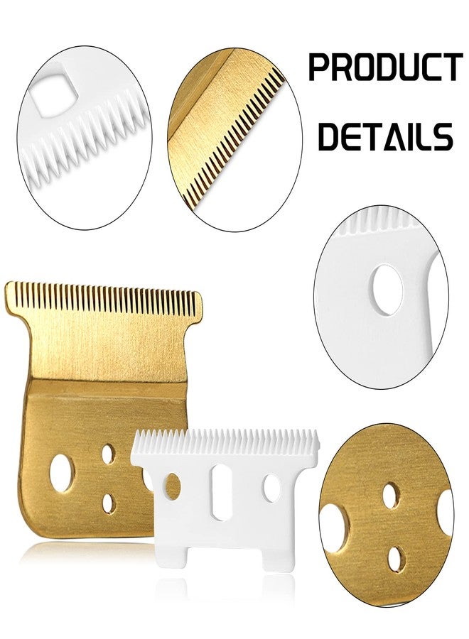 CR8GR8 2 Pcak Professional Barber-Grade T-Blade Replacement Compatible with Andis T-Outliner，Barber-Approved T Clipper&Trimmer Blades#04710/04521，Precision Sharp，Zero-Gap Fit (Ceramic T,Gold/Sliver+4 Guards) - Image 4