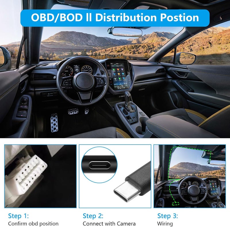 CERRXIAN OBD Power Cable for Dash Camera - OBD2 to Type C Adapter Hardwire Charger Cable (11.5FT/3.5M) - Image 3