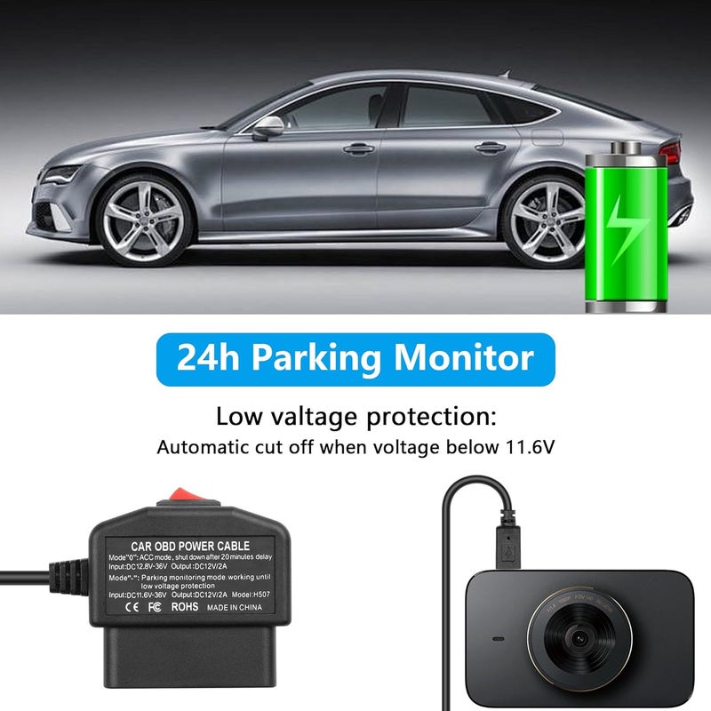 CERRXIAN OBD Power Cable for Dash Camera - OBD2 to Type C Adapter Hardwire Charger Cable (11.5FT/3.5M) - Image 4