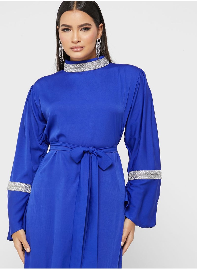 hayas closet - Flute Sleeve Embellished Dress - Image 1