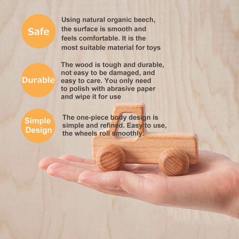 Promise Babe 2PC Truck Shape Wooden Rattles Baby Teether Toys Montessori Inspired Teething Push Toys Perfect Shower Gift for Baby - Image 2