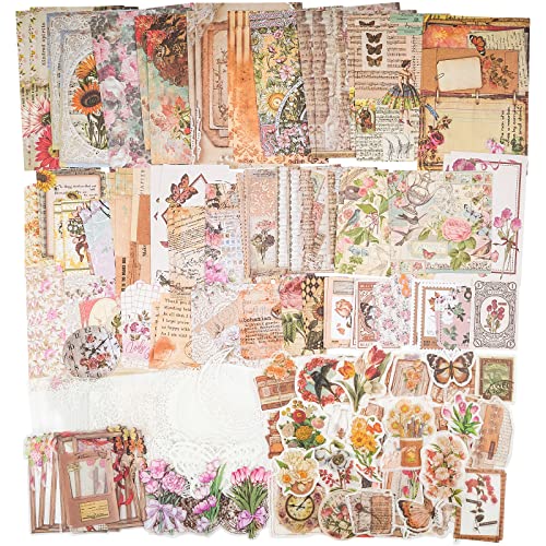 Knaid 200 Piece Vintage Ephemera Bundle - Paper & Sticker Kit for Junk Journaling, Scrapbooking, Planners, Bullet Journals, Collage, Decoupage - Cottagecore Themed - Pastel/Earthy Tones - Image 1